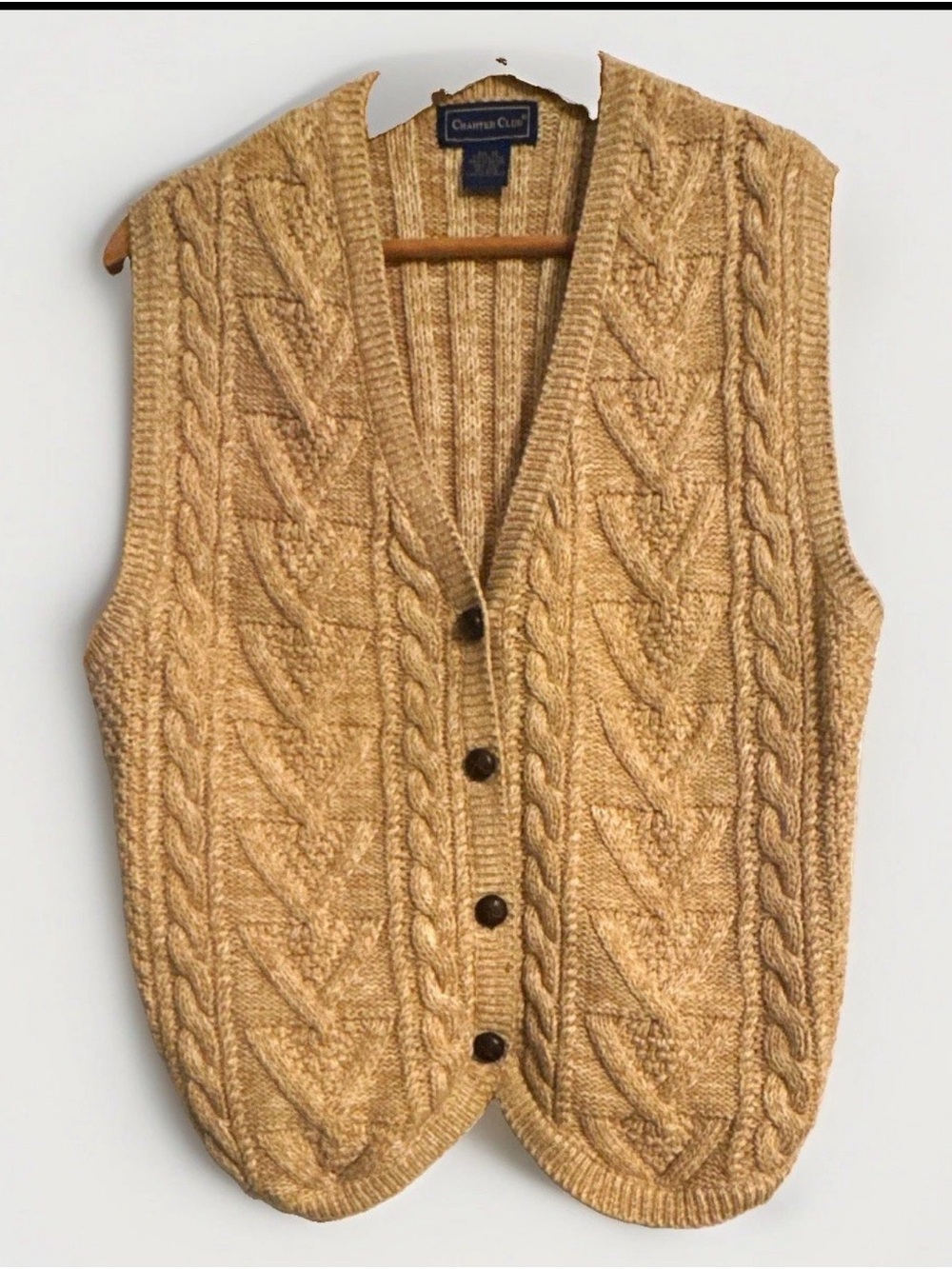 Vtg Grandpacore Charter Club Cable Knit Button Front Vest in Mustard Yellow M